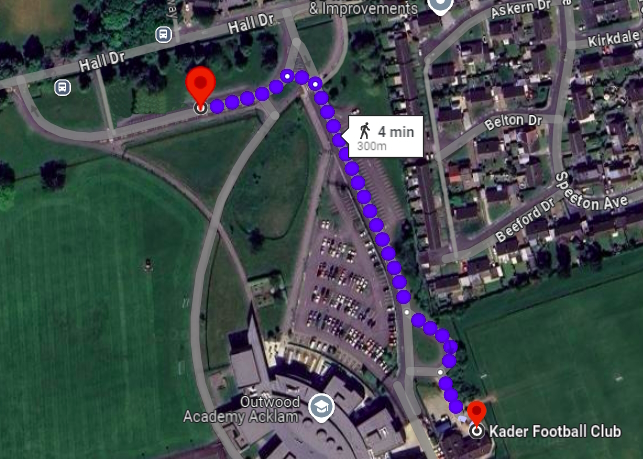 Map of the route from the car park to the 
football club