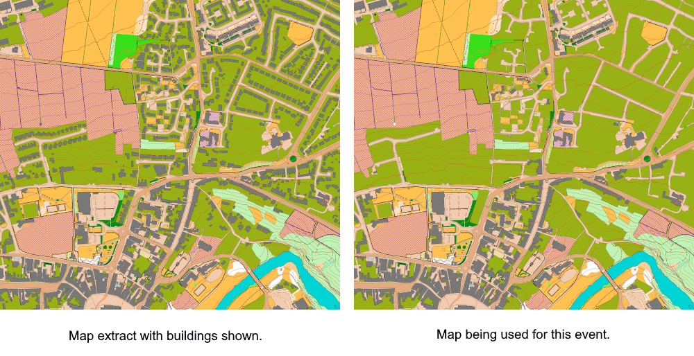 Map extracts showing the impact of omitting buildings not in 
or adjacent to parts of the competition area accessible to competitors.