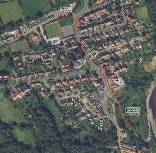 Map of the route from the car park to Enquiries.